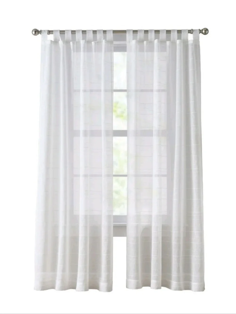 Mainstays Woven Stripe Sheer Tab Top Curtain, Single Panel, White, 50